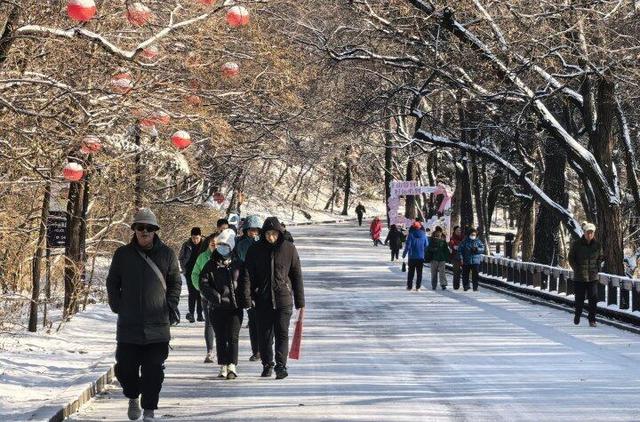 千山初雪上线 游客扎堆打卡