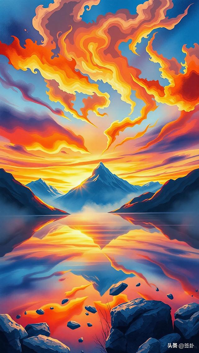 晚霞下的山川河流