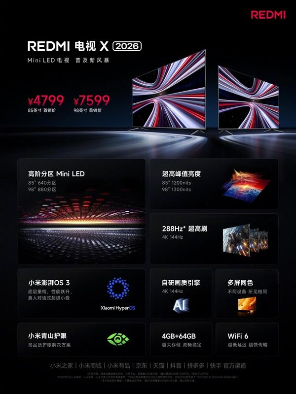 REDMI又来掀桌子！旗下首款Mini LED电视发布：杀到4799元