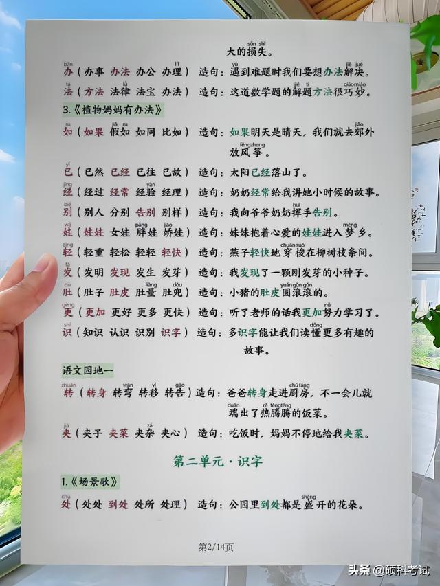 2025秋二年级上册语文写字表：生字组词+造句宝典（同步教材）
