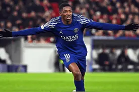 登贝莱连续8场破门共斩获15球，本赛季各项赛事28场23球6助图片