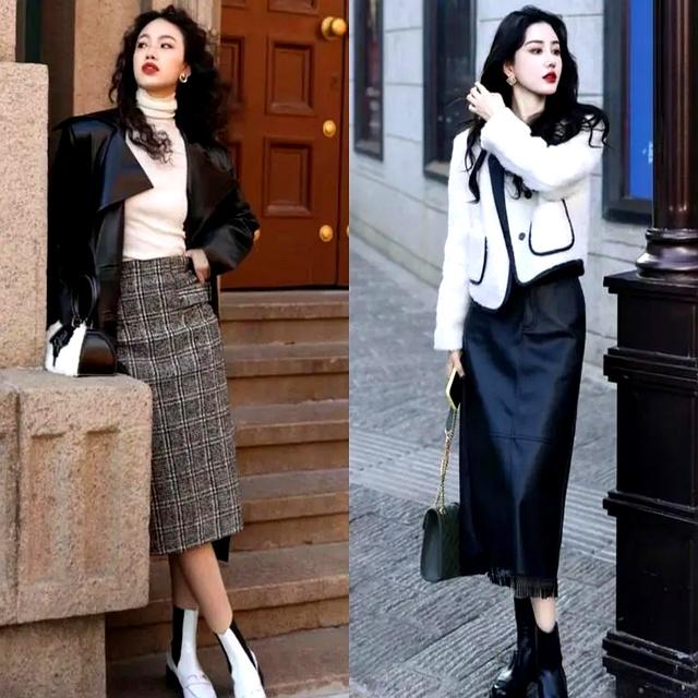 秋冬穿“长裙+短靴”，显高显瘦显气质