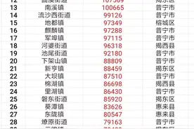 揭阳市94个乡镇（街道、场区）常住人口数据统计（七普人口数据）图片