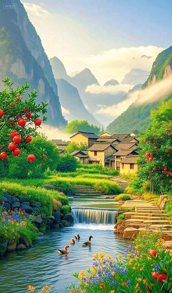 溪绕繁花，鸭戏山间——这乡村，藏着岁月的静美