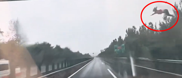 女子高速路上被甩到空中，后车行车记录仪画面：白色SUV疑打滑失控撞护栏翻滚
