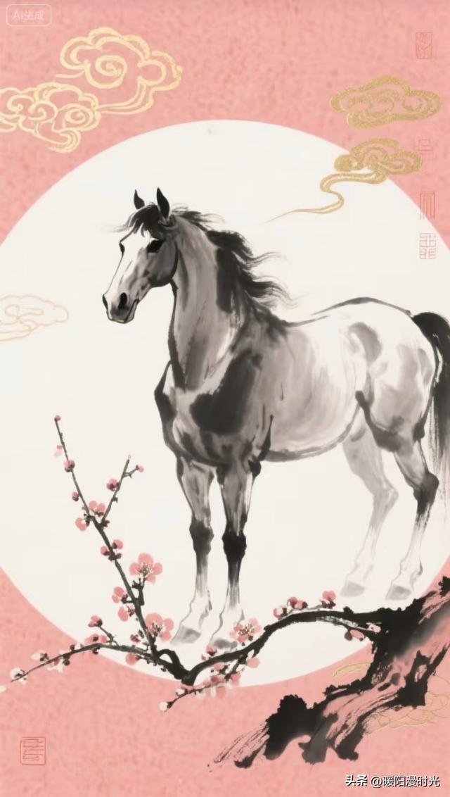 骏马踏祥云 新春送福来 水墨丹青绘 龙马精神旺丨小欣插画&AI设计