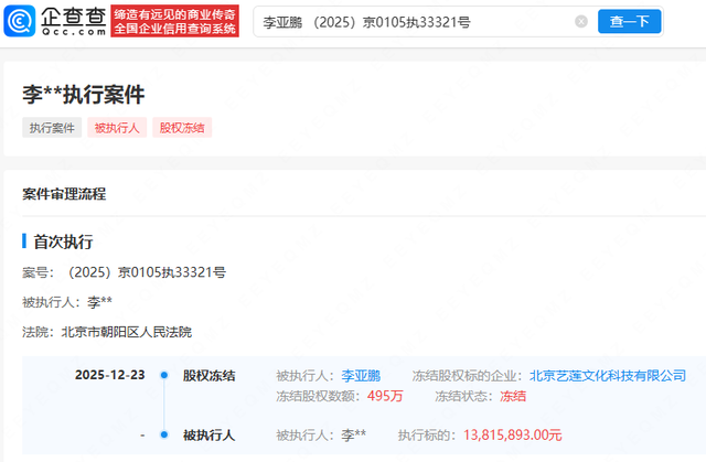 李亚鹏再陷财务危机：1381万被执行，495万股权冻结背后的商业迷局