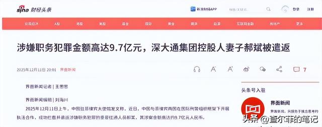 又揪出来一个巨贪，金额高达9.7亿，首富夫人郝斌跨境逃亡失败了