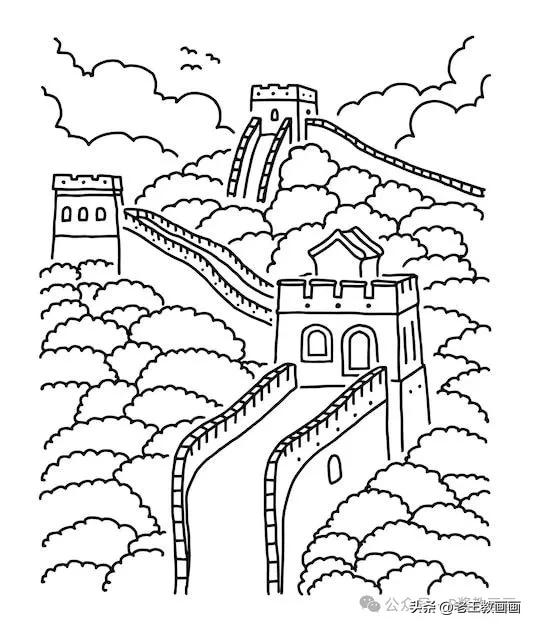 长城简笔画线稿资料，收藏备用