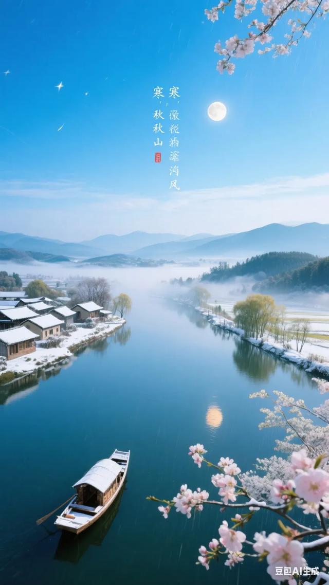寒山秋水，静谧如画，一叶扁舟，悠然自得！
