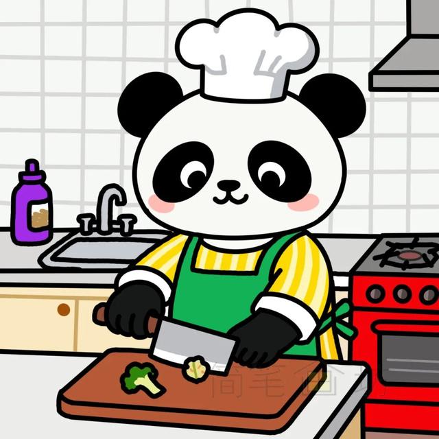 萌化啦！当国宝熊猫系上围裙，秒变大厨（附线稿）
