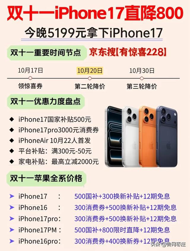 苹果17第二轮降价时间公布，10月30日苹果17Pro第二波降价详情，是10月30便宜还是11月10日苹果17抄底价选购