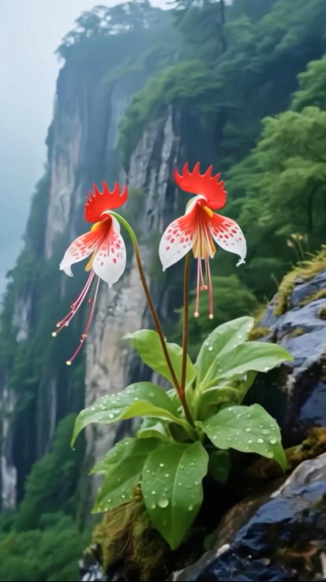 奇花热烈地绽放着，如昂首挺胸的大公鸡，火红的冠子昂扬。