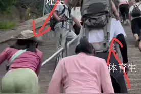 真牛啊！山东女子雇大二体育生背娃爬泰山后续:共花费500元！图片