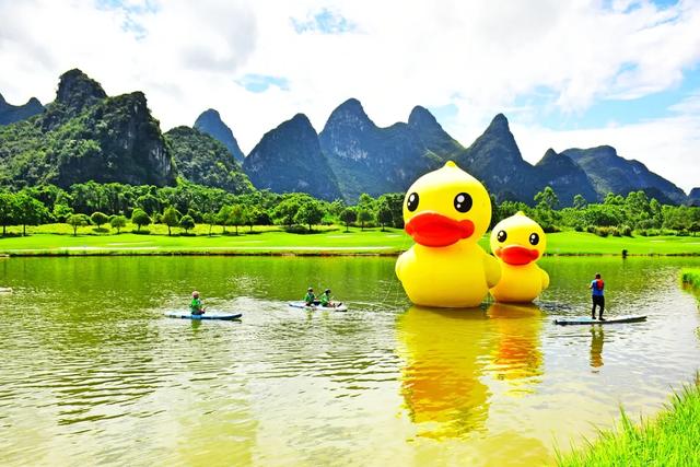 桂林:小黄鸭飞进桂海晴岚!