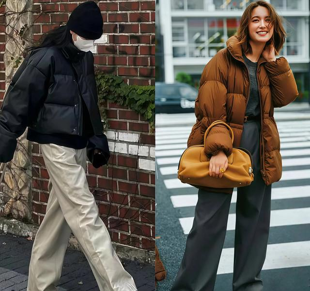 立冬后，流行穿“羽绒服+阔腿裤”，有温度又时髦