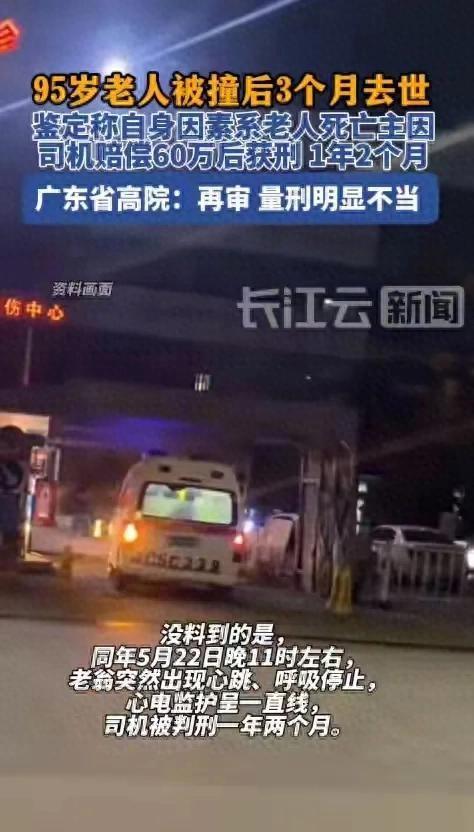 95岁老人被撞后3个月去世，司机赔偿60万还获刑1年2个月，法院：量刑不当，要再审！