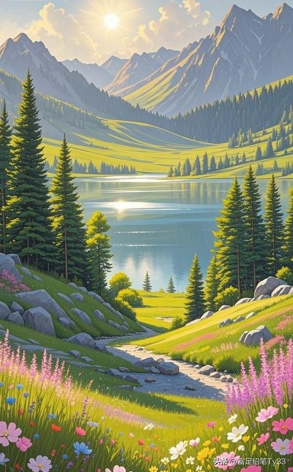 阳光洒满湖面，山峦起伏间，大自然的美景尽收眼底！