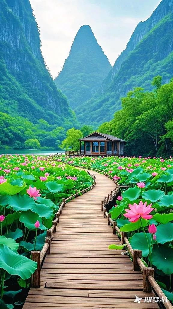 青山碧水间，荷花盛放，来赴一场自然之约