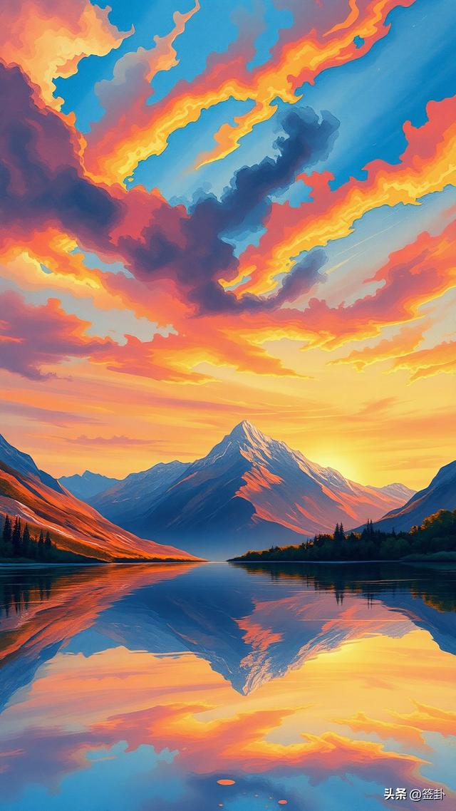 晚霞下的山川河流