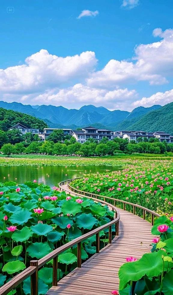 青山碧水间，荷花盛放，来赴一场自然之约