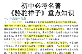 终于有人把《骆驼祥子》反反复复考的重要知识点整理好了图片