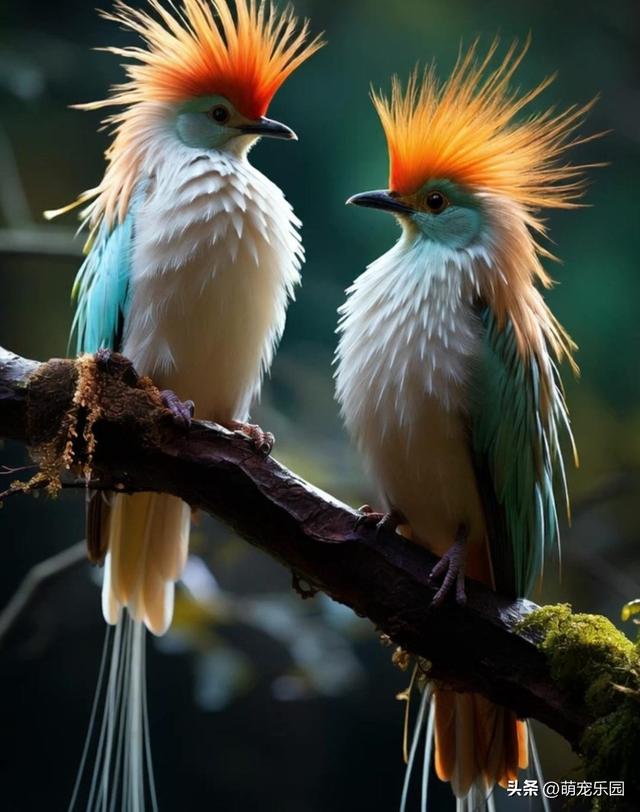 巨石上红绿羽毛闪耀，森林霸主静立姿态，原始力量令人心生敬畏