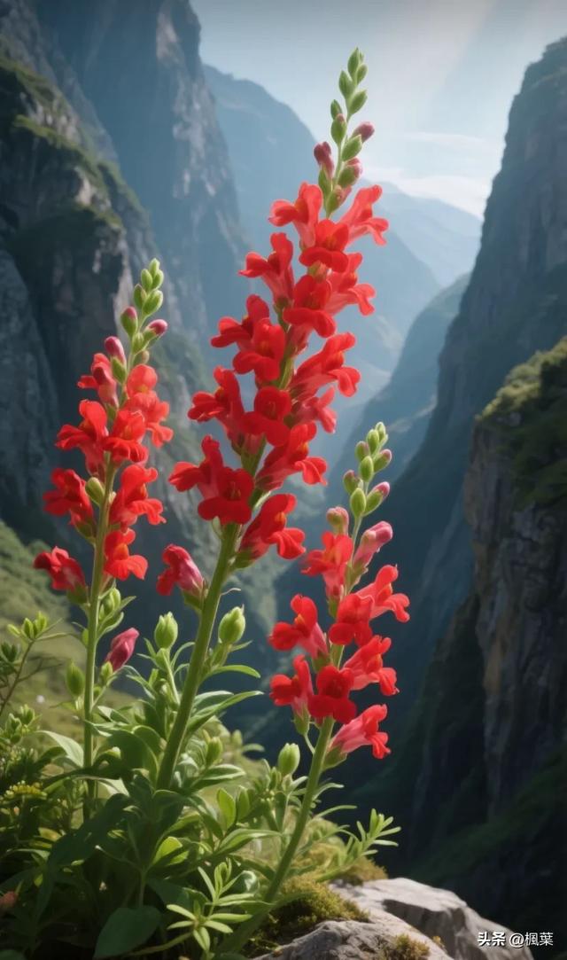 山谷中金鱼草盛开为大地披上了一件美丽的花衣裳，让人心旷神怡。
