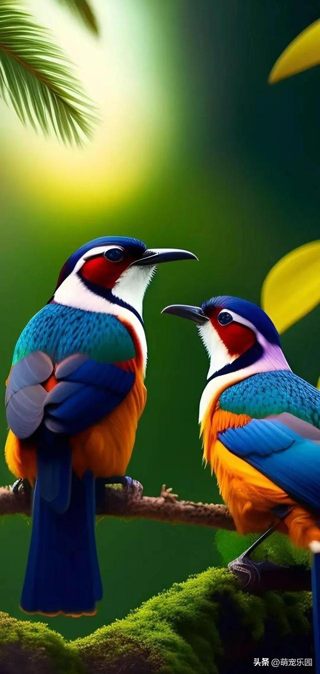 巨石上红绿羽毛闪耀，森林霸主静立姿态，原始力量令人心生敬畏