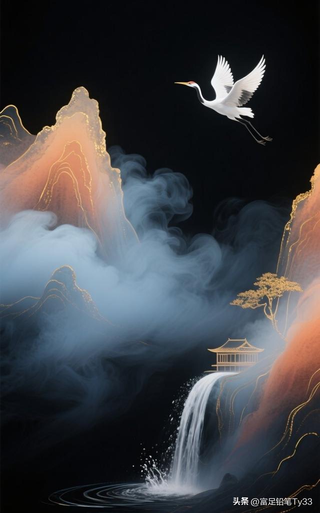仙境般的瀑布与飞鸟，梦幻般的东方山水画！