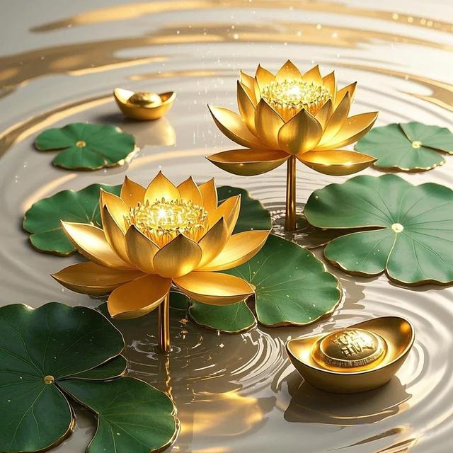 金色莲花与元宝‖财富与好运