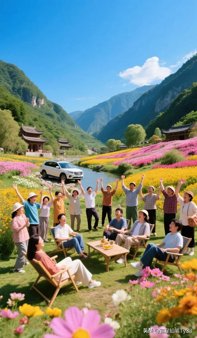 #山水间的花海派对# 在山间花海中，与好友共享美好时光！