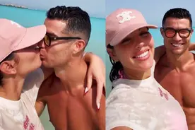 乔治娜秀恩爱，与C罗海滩接吻！欧洲杯前最后狂欢，1家7口陪伴图片