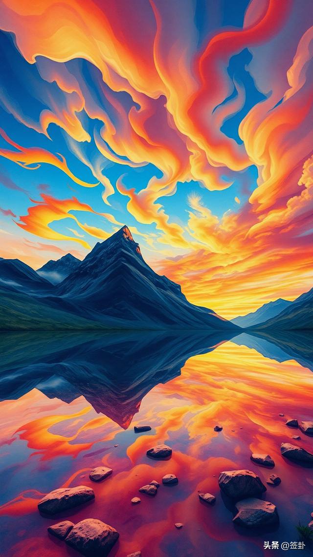 晚霞下的山川河流