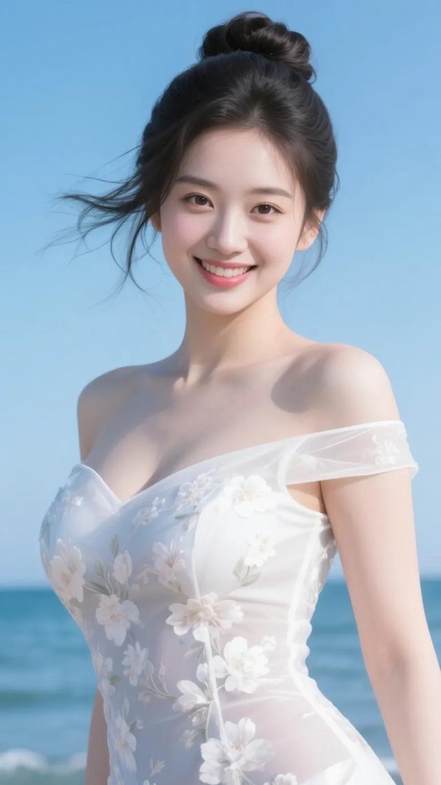 绝美海边！她的白裙微笑，秒治愈心！‖绝美高清壁纸图片
