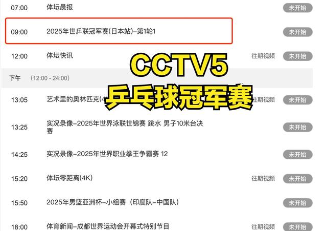 中央5台直播乒乓球时间表：今日CCTV5与CCTV5+直播国乒！附赛程