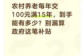 农村养老每年交100元满15年，到手能有多少？别漏算政府这笔补贴图片