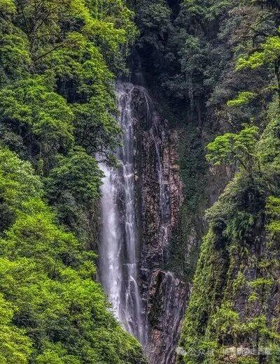 墨脱瀑布就像一条洁白的哈达，给人以不同的景观和情趣