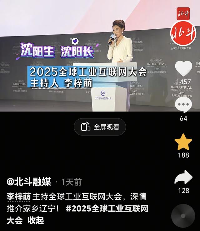 李梓萌回家乡沈阳主持2025全球工业互联网大会，扎高马尾气质很好