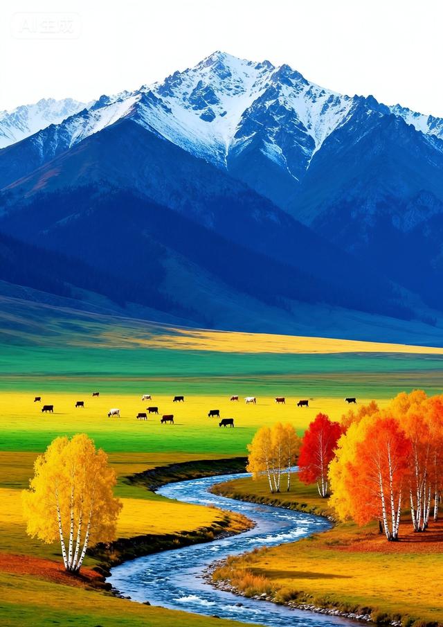 雪山下的秋野牧歌