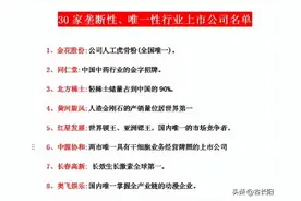 A股仅有30家最具垄断性或唯一性的上市公司，是稀有动物图片