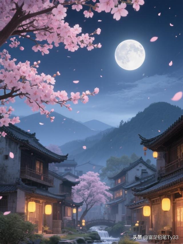 沉醉月色樱落间：探秘古风小镇的浪漫仲夜之美！