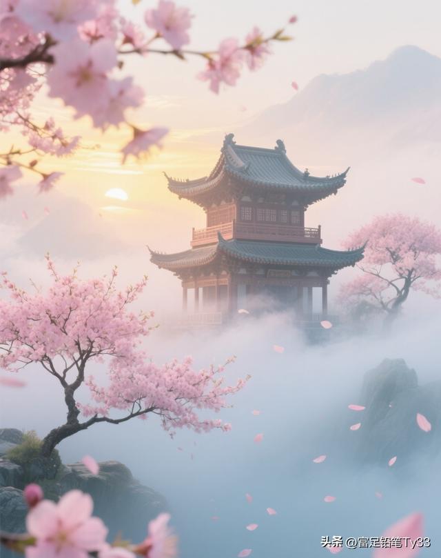 踏入仙韵古风之境：邂逅粉樱，沉醉桃源般的梦幻天地！