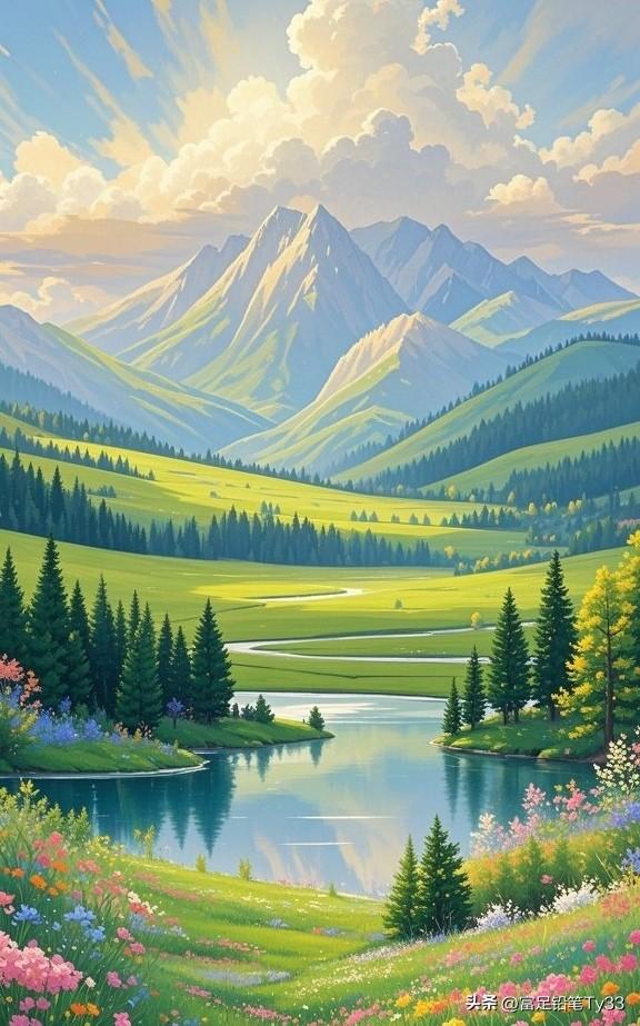阳光洒满湖面，山峦起伏间，大自然的美景尽收眼底！