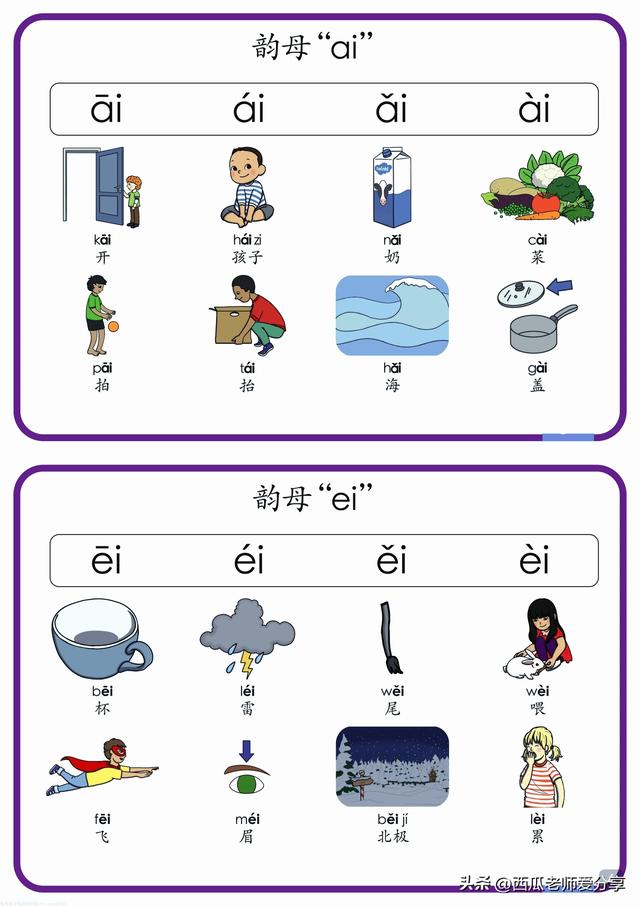 一年级拼音韵母速记——趣味配图+声调示例，孩子秒懂家长省心！