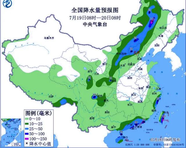本轮降雨分布已发布，明天7月19日天气预报，具体分布以下区域