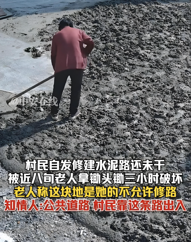 老太破坏修路路面后续：民警走了又挖，村干部曝真相，子女被牵连