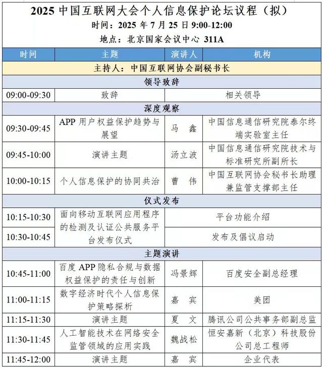 2025中国互联网大会即将在京举办，个人信息保护论坛成大会亮点