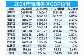2024年深圳各区GDP预测:南山超9000亿，龙华领先罗湖，坪山第8图片