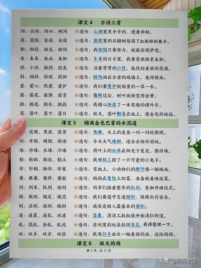 25秋三年级上册语文生字组词造句 · 二升三暑假晨读必备